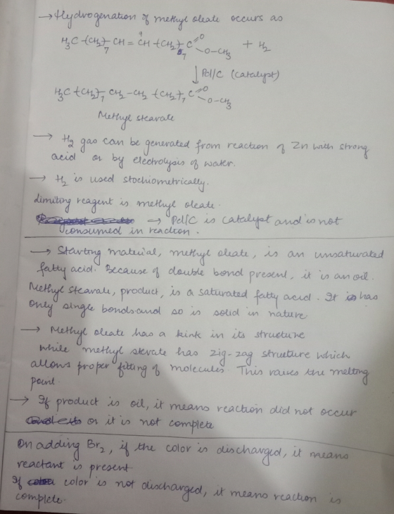 -Hydrogenation of methyl Oleate occurs as Hz C (CLT, CH = CH ACHLtch once the Pelle (catalyst) the test, cy-cth terbt, c o-ct