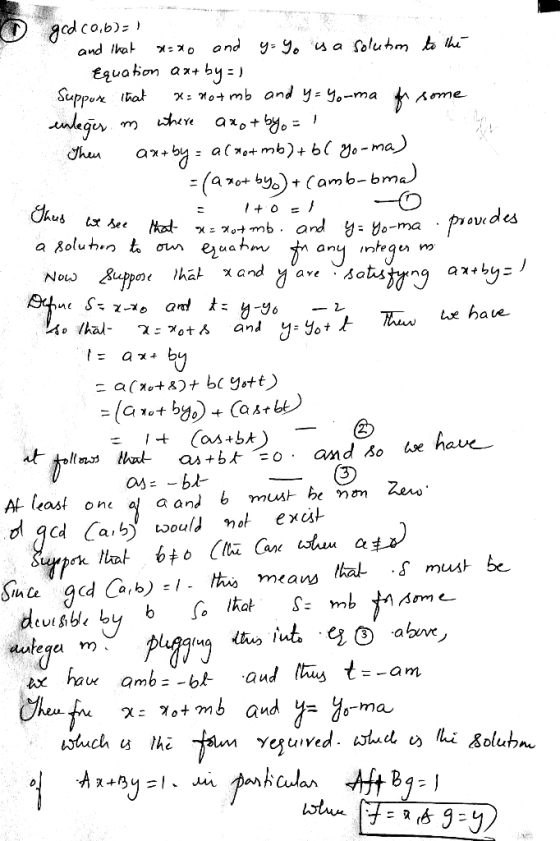 Then we have gcdc0,6)=1 and that 8:00 and y=9. is a solution to the Equation au+by =) Suppose that x= notmb and y=Yorma for s