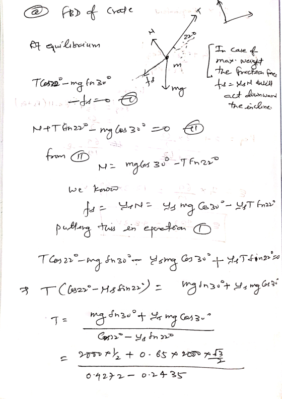 @ FBD of crate A quilibrium In case of max weight the frictech force fazzo ts Those ing lista) ts=0 ng te=Ysl dwell act down
