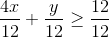 \frac{4x}{12}+\frac{y}{12}\ge \frac{12}{12}
