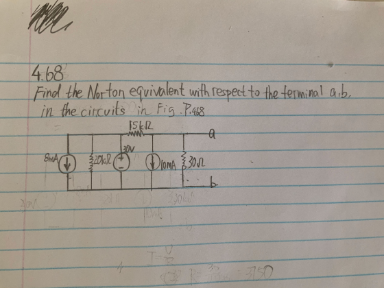 4.68 Find the Norton equivalent with respect to the terminal aibo in the circuits in Fig. 1.48 15kr WWW- zi b