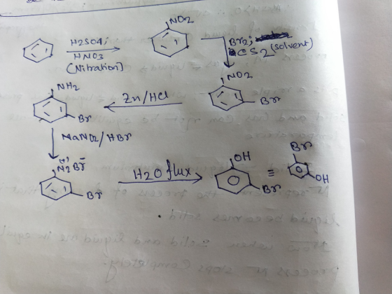 NU2 H2S04; B72, HNO3 csa (solvent) Nitration NO2 NH₂ a & Zn/Hela moso bo 1он Br Nam/ABO en main et H2o fluxo o loloh BLOT · b