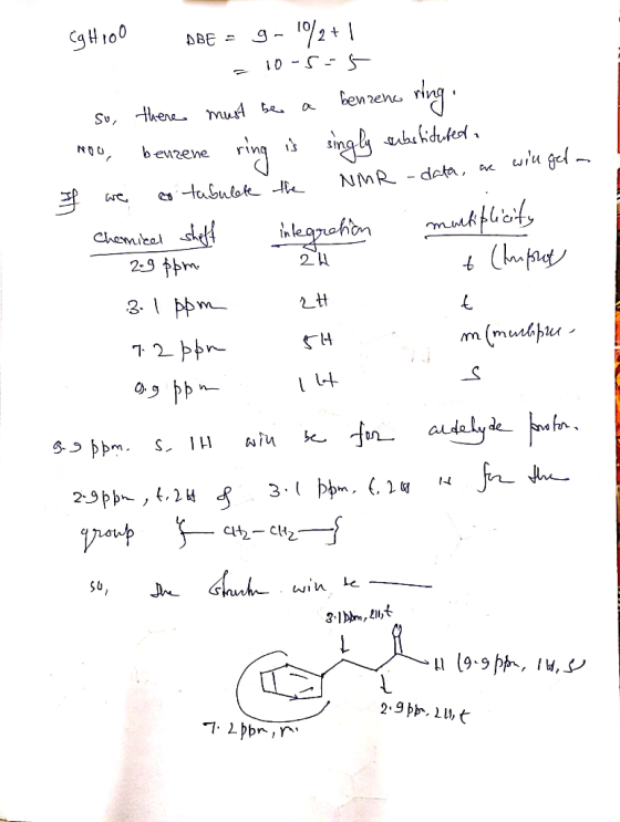 24 Cg4100 DBE = g - 10/2+1 = 10-5-5 so, there must be a benzene ring Now, benzene ring is singly substituted I we o tabulete