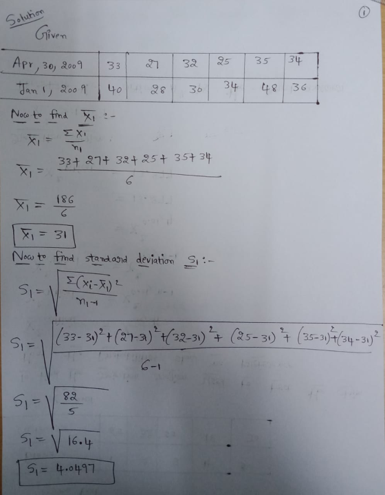 Solution Given 35 32 33 34 Apr 30, 2009 Jan 1, 2009 40 28 30 34 48 36 Now to find X - ΣΧι 33+27+ 32 +25+ 35734 186 6 Xi 31 No