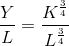\frac{Y}{L} = \frac{K^{\frac{3}{4}}}{L^{\frac{3}{4}}}