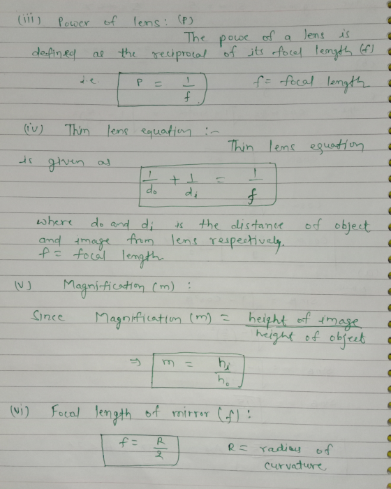 رااز) Power of lens: (P) The Jens is of powe the reciprocal of its focal length (f) defined P = ㅗ f f = focal length Thin len