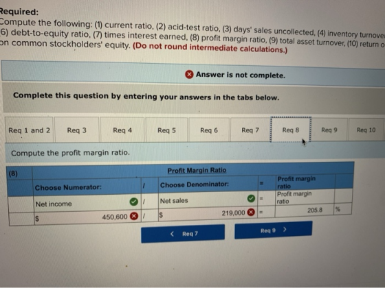 Required: Compute the following: (1) current ratio, (2) acid-test ratio, (3) days sales uncollected, (4) inventory turnover