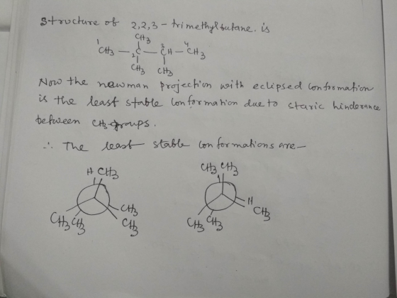 ata structure of 2,2,3-trimethyl tutane, is ch — — — ан си, с Now the newman projection with eclipsed conformation is the lea