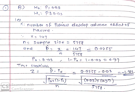 Hoi P-003 H. P 40.03 ler X: number of Patient develop adverse effect of naused: ; X= 147 na sample size = 5758 and = x = 147