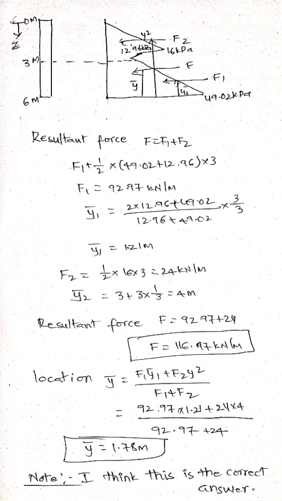 12 96ER 16KPa Fi b9.62kPa Resultaut force Fit x(49.02+12.96)x3 Fiこ 9297eNIm 2x12.967L.02 ** 12:96+49.02 Fzzx lex3 こ24kwlm = 3