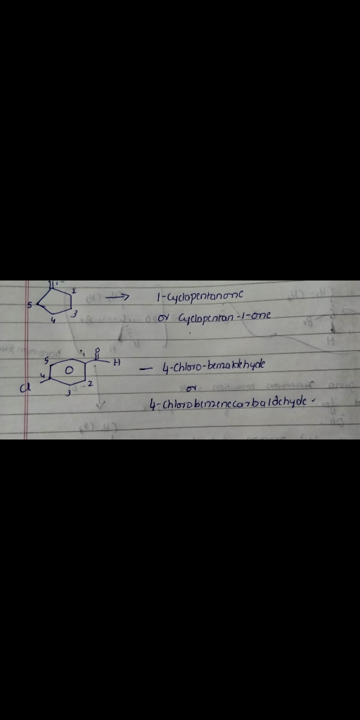 H -> ... 1-cyclopentanon OV Cyclopcoran -/-one - 4-Chloro-benzo lol hyde 4-ChlorobenzenecarboIdchyde