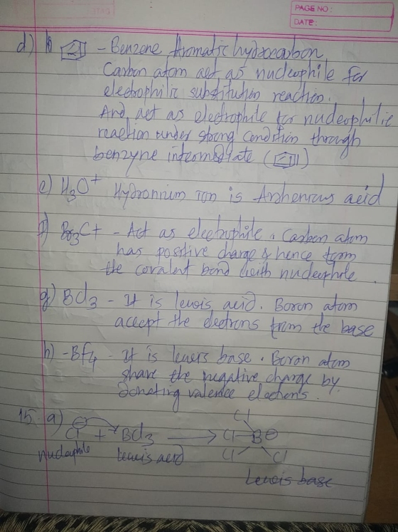 PAGE NO: DATE casoon at suhete le for this dlo - Benzene Hiomatic hydrocarbon Carbon atom ald, as nucleophile for elecrophili