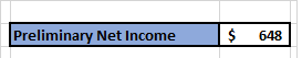 Preliminary Net Income $ 648