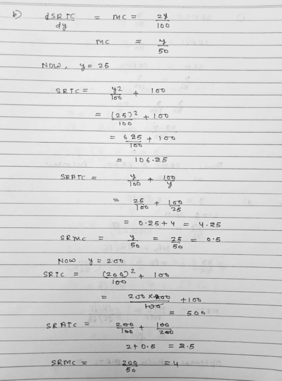 dSRTC dy Mc = 9 Now, y= 25 SRICE SRICE 4? + 100 (25?+ 100 = 6.25 + 100 760 SRAICE = 106.95 YO + leto SRATC = 0.25+ 4 = y = 25