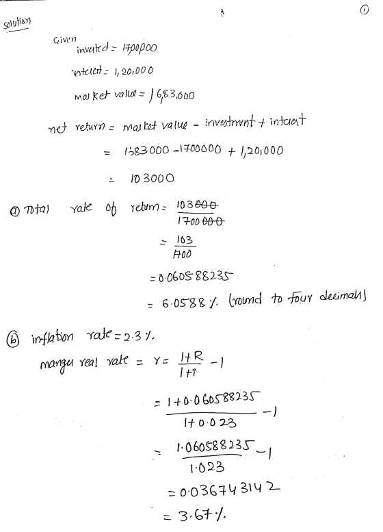0 solution Given invested = 1700poo interest: 1,20,000 1 683.000 MOJ ket value investerunt + interest met return = market val