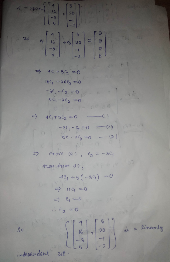 W 14 = Span) 16 517 20. Toe TT 4 4.1. 15 16 +20 -3 it - 4G+ 5 6 = 0 164, +2002=0 -39.- C₂ = 0 50,- 2 C2 = 0 → 49 +56=0 -30, -