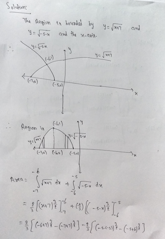Solutions The Region in bounded y = 55.n and the Haarin. by y = Sat7 and 4= 5 لا = Suar (-60) L (-5,0) N (61) Region in Y = -
