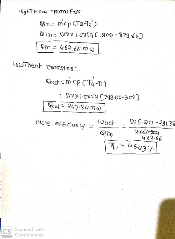 HighTheat Transfer Pin a mi cp CT3-Tas Dina SVO X1.0054(1800-879:64) I Pin = 462.66 mol Low Theat Toomster Poct = cp CTá-70)