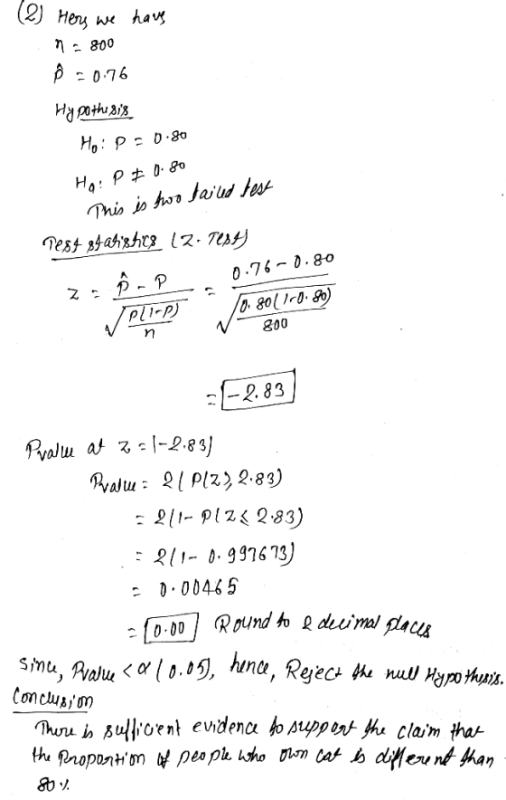 (2) Hers we have m - 800 076 Hawthris Ho: P = 0.80 Har PI 0.80 This is two failed test pest statistics 12. Tess 2. Ômp ✓ PLIE