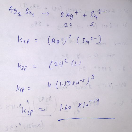 Ag 2 Soy 2- - 2 Ag+ + Soy 2- + 25 - (Ag +) ² ( Soy 2-) 2 Ksp = Ksp = (23)2 (s) Ksp = 4 (1.89 105)