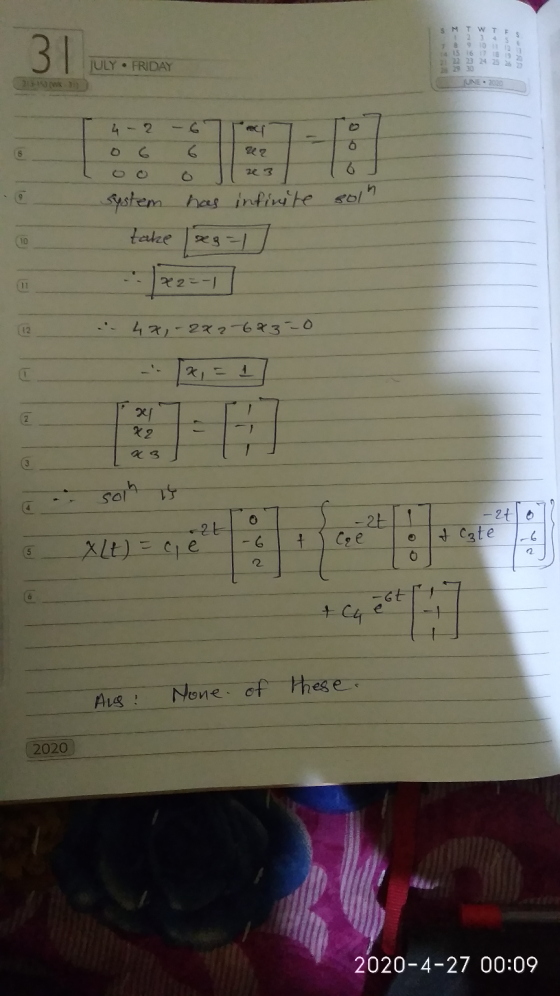 S M T WT 31 JULYO FRIDAY JULY FRIDAY 29 30 21-1930 4- 2 - 6T 06 6 Oo o 23 system has infinite solh take ( =/ x2 = -1 4, -2726