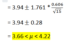 0.606 = 3.94+1.761 v15 = 3.94+ 0.28 = 3.66 < μ< 4.22