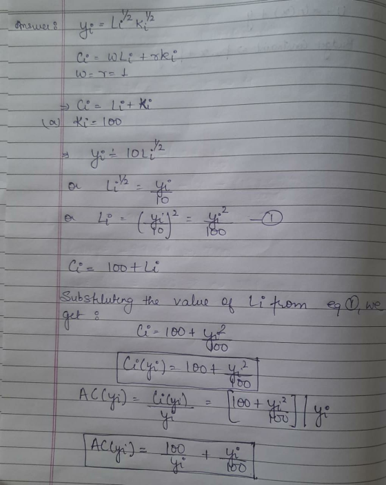 - Answer : yo = L 12K 12 I = Whitrki W =r=t la - C = Lit Ki Ki=100 yo = 102112 C= 100+ Li Substiluting the value of Litrom Ci