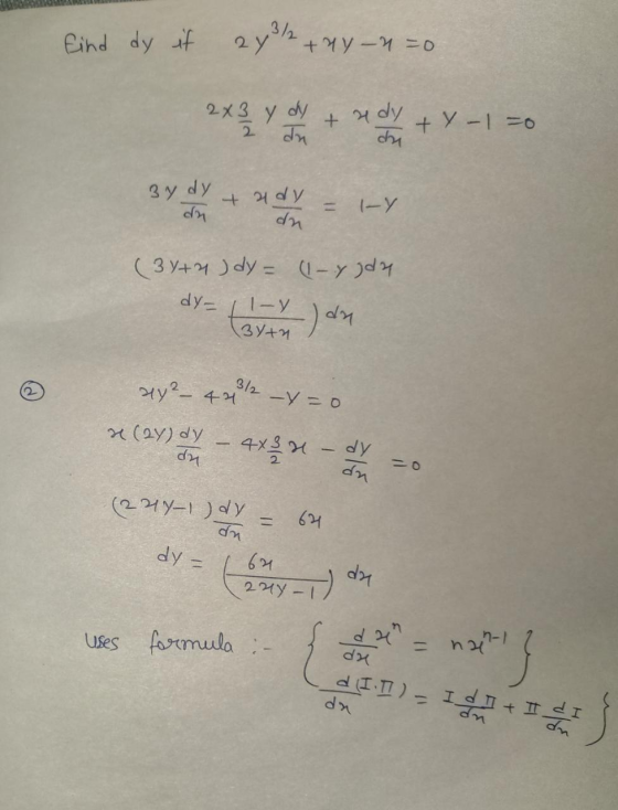 Eind dy if 243/+ny-n=0 2x3 Y dy tudy + y - 1 =0 žan du By dy + 4dy = 1-Y dn (37+4) dy = (1-y gdy dy= 11-7 dn 3yta dy ny² – 44