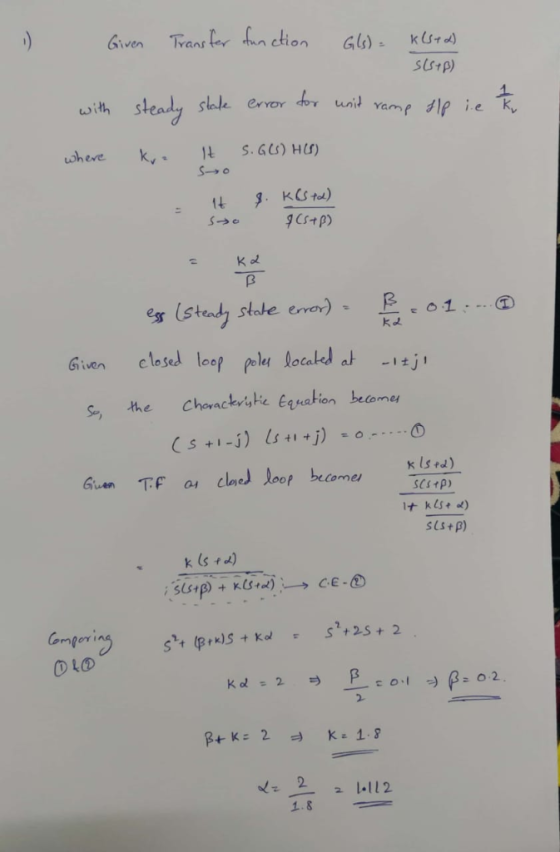 yans SUstp) wwith S slele eror tor レ s Ko kd Given closed loop poli loca Chorackryhe Eqa it kls+ ) (s+ P) c-verip s, p.us … s