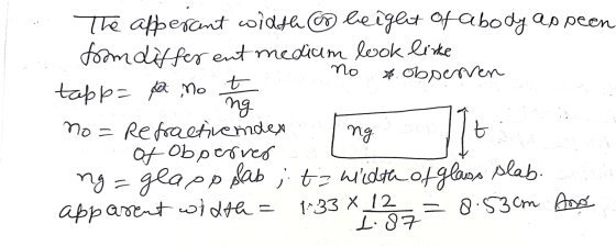 no t The afperant width @ beigeet of abody aspeen from different medium look like * observen tapp= for no ng no = Refractivem
