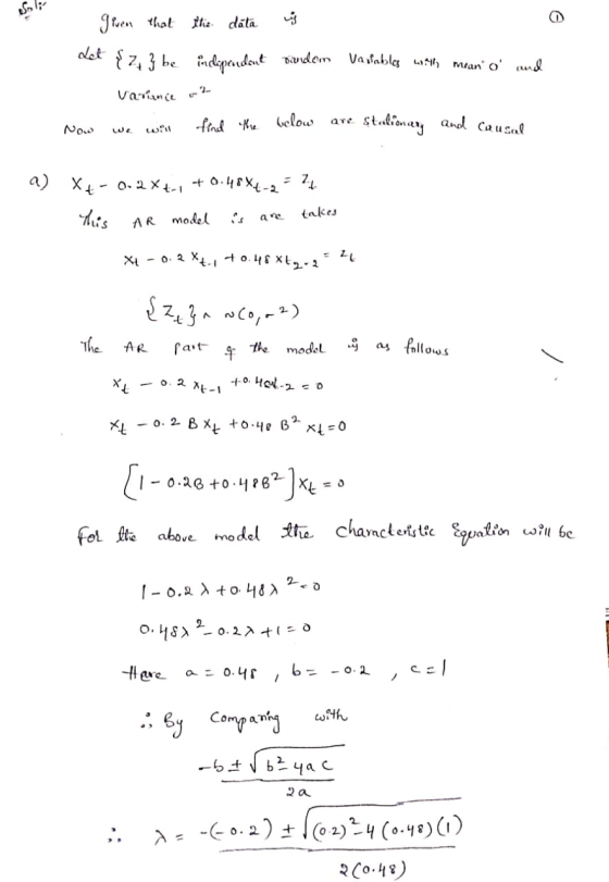 given that the data is donut Dudoin Variables 11 Man o cu Variance on? Now we will find the below are stationary and causal