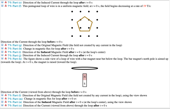 47% Part (e) Direction of the Induced Current through the loop after t = 0 s - 47% Part (f) This pentagonal loop of wire is i