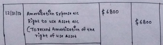 | $6800 [12/31/17 | Amortization Expense alc Right to use Asset aic (To record Amortization of the right of use Asset $6800