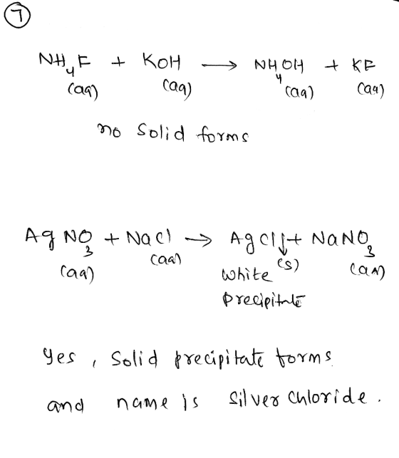 KoH NH OH KP caa) (aa) Caa) caa) o Solid fYms AactNaNO Cs) white ANO Na e) Caal caa) Predlpit Solid recipi tatī torms Yes Sil