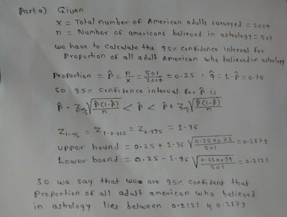 Parta) Giuen X Total number of Americn adulls surwey e 200t n Numberr of americans believed in astroles we have to cal cn/afe