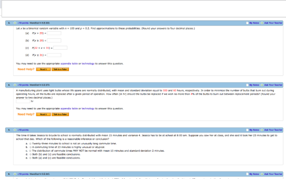 -/10 points MendSc8t14 6.E 039. My Notes Ask Your Let x be a binomial random variable with n = 100 and ρ = 0.2. Find approxim
