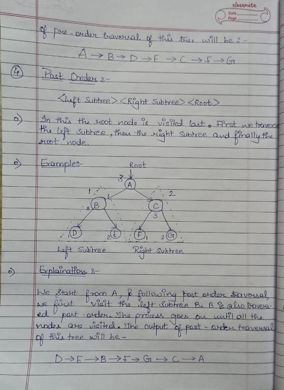classmate Date Page 8 pre-order braversal this tree will be on A B D E C F G. (4 Post. Order & Theft Subtree> <Right Subtree>