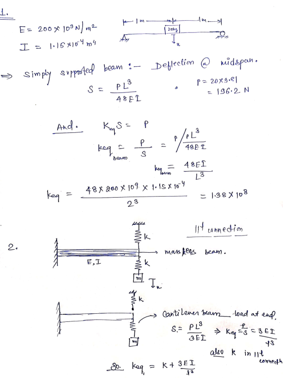 1. Kim Amos E- 200% 109N) m2 I 1.158104me ok 20kg I. и Deflection @ midspan. Simply supported beam :- Deflection 3 Ss PL p=20