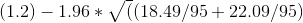 (1.2) – 1.96* ((18.49/95 + 22.09/95)