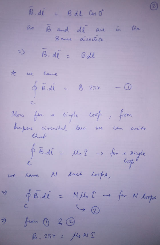 B. de B dl Cos o in the B and de 8ame direction B.d Boll we have & B de B.218 0 c Now for simple loop, from Supere law we ca