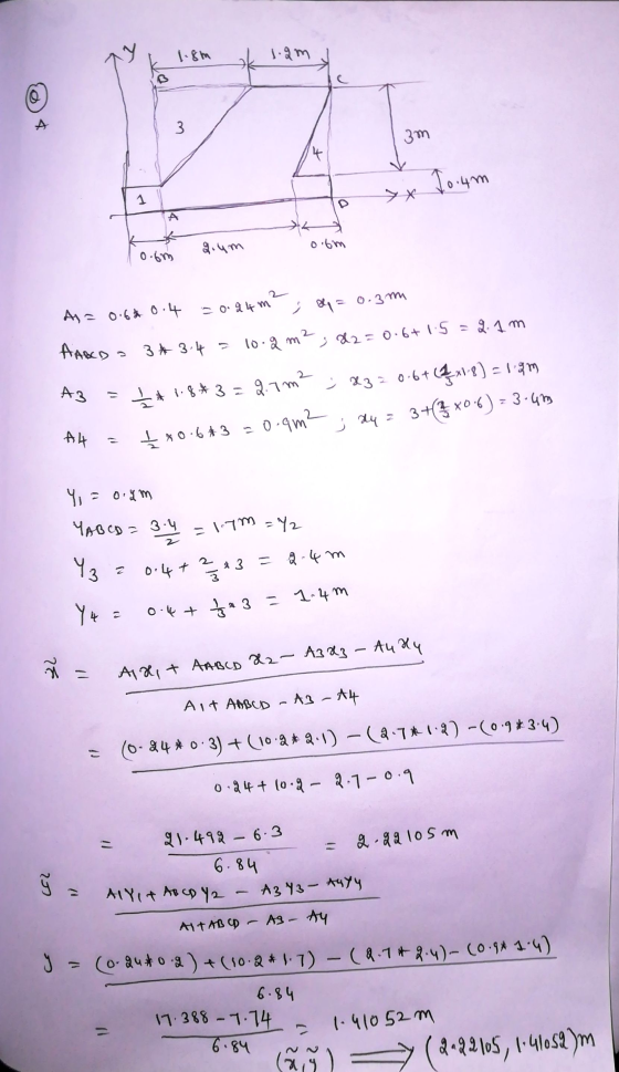 1.8m 1.am 3 3m 14 1o.4m 1 0.6m 0.6m A = 0.62 0.4 = 0.24 m² ay = 0.3m AABCD = 3 * 3.4 = 10.2 m², 22=0.6+1.5 = 2.1 m A3 **18*3
