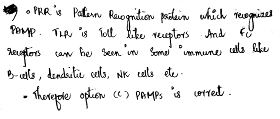ognition prodein which Fc o PRR is Pattern Rewoo recognizes PAMP. Ther is Toll like receptors And to receptors can be seen in