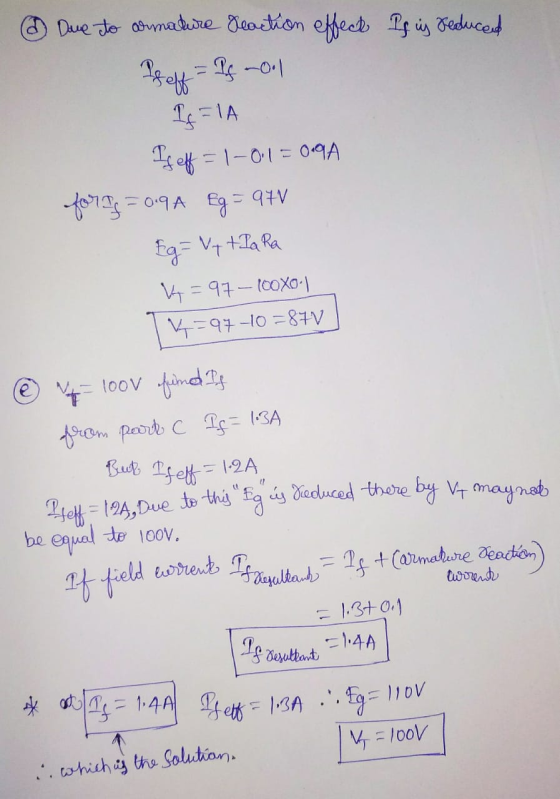 @ Dane to armature reaction effect If is reduced Pfeff - If wool If=1A If cf = 1 -01 = 091 for I = 0.9A Eg = 97V Eg = Vytla R