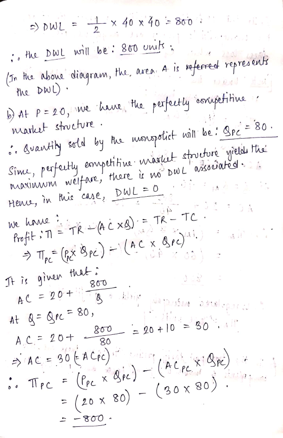 -) DWL = x 40 x 40 = 800 ir the DWL will be : 800 units : (In the above diagram, the, area. A is referred represents the DWL)