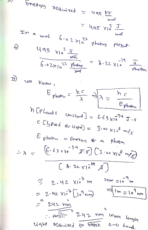 D) eneѣ у Федчеа - Чаѕ ka mol B = 495 013 I mol 6.02 X10 23 2xlo photons present. 495 410² J mol 6.02x1023 Phutiny = 8122 xro