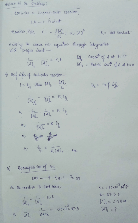 Con sider a Seeond-oveler reaelien 2A Podt Reahon Kete Ke Rate Constant 4P salving the aepue vat ayahen tegh fntegratien with