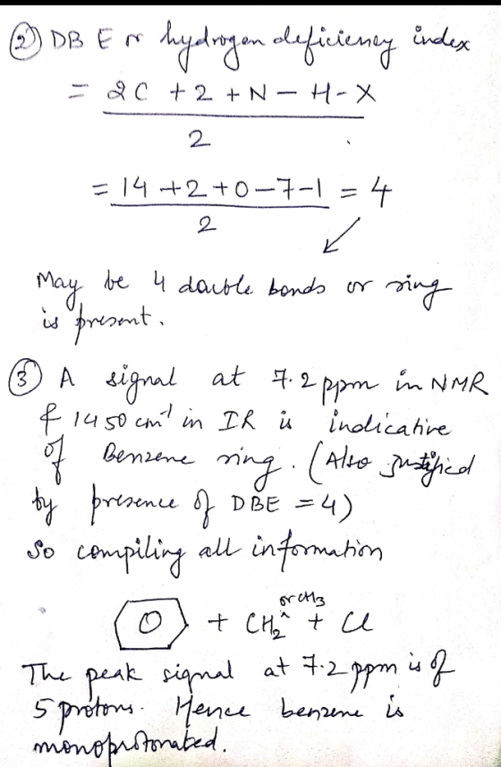 DB E C2 N- H-X 2 = 14 2+0-7-1 = 4 2 May be dautle bondo ring A ignal at 2ppm n NMR 3 inolicahire bensne ringalo he preaenee D
