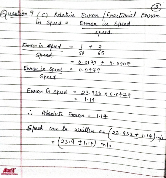 Question 9601 Relatwie Ernon (Fractional Evorar Error in speed speed in speed Error in speed It 58 65 speed = 0.0172 t 0.0307