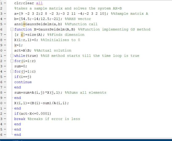 1 - w N 3 - 4- 5 - 6 7 - 8 9- 0 - 1 - 2- 3 - clc;clear all Stakes a sample matrix and solves the system AX=B a=[9 -2 32;2 8 -