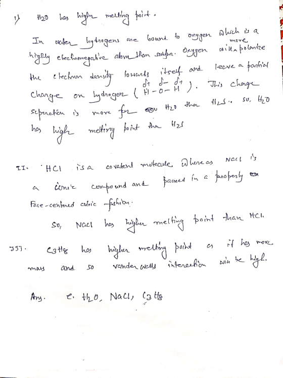 Y meeting point more H2O has higher In escaber hydrogens one bound to orygen which is a highly electronegative alom thom sulf